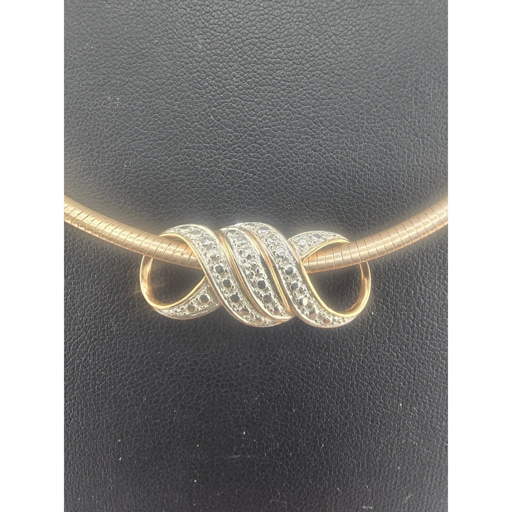 Vintage Signed Estate Omega Necklace 925 Infinity Knot Slide Rhinestone 17in